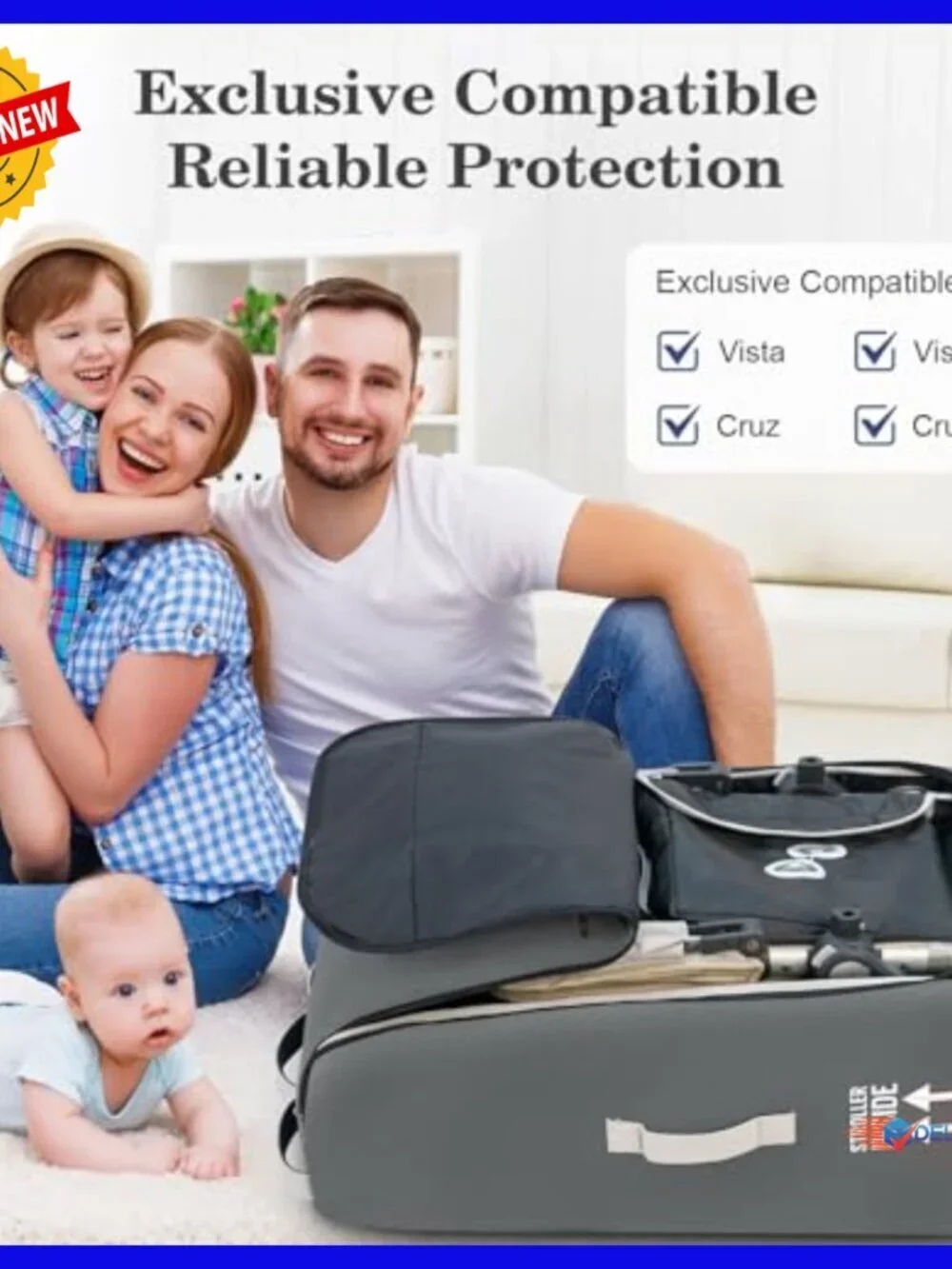 Stroller Travel Bag with Wheels, Storage Pocket, Luggage Tag for Airplane